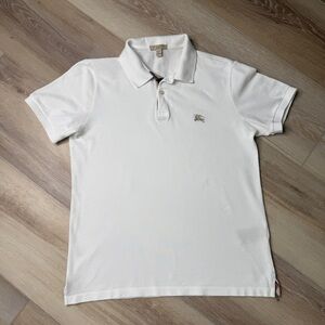 Burberry White Polo Shirt with Tonal Equestrian Logo - Size M